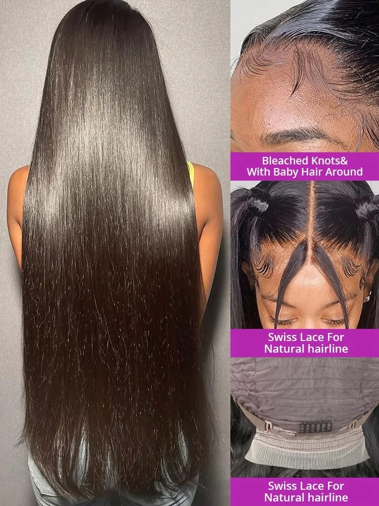 36 40 Inch 220% 13x4 HD Bone Straight Lace Front Human Hair Wigs Transparent Lace Frontal Wig Glueless Ready To Wear Synthetic For Women