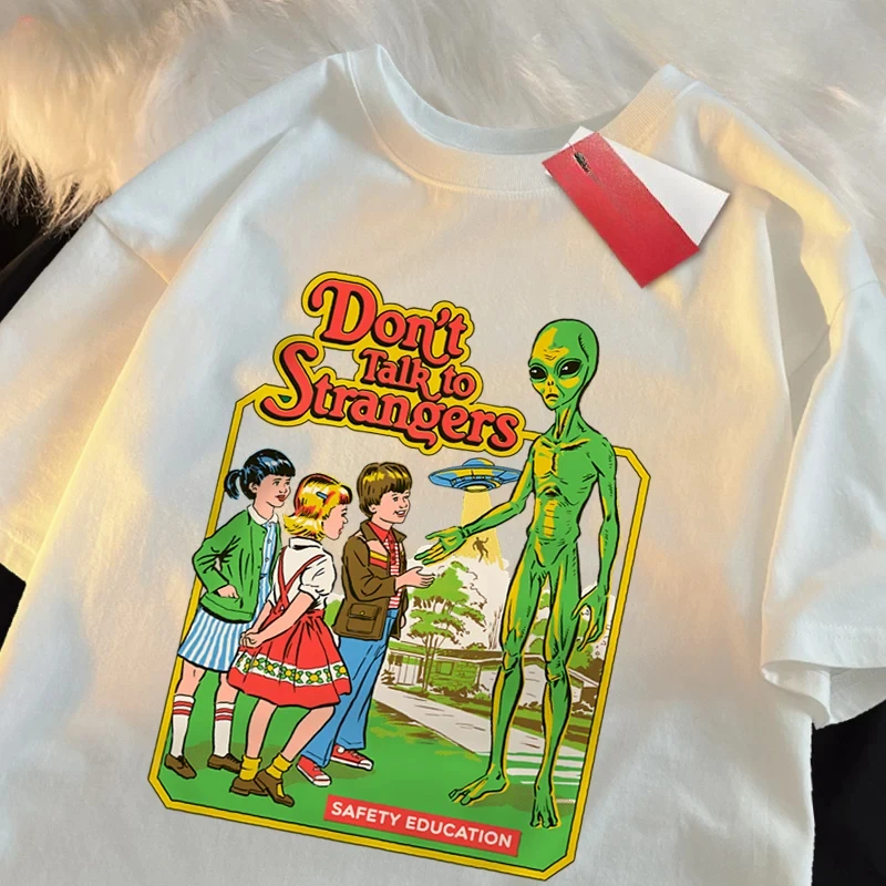 Don not Talk to Strangers Printed Designer T-Shirt Breathable Loose 100% Cotton Female Male Tops Casual Summer Short Sleeve O-neck Clothing 2025 New