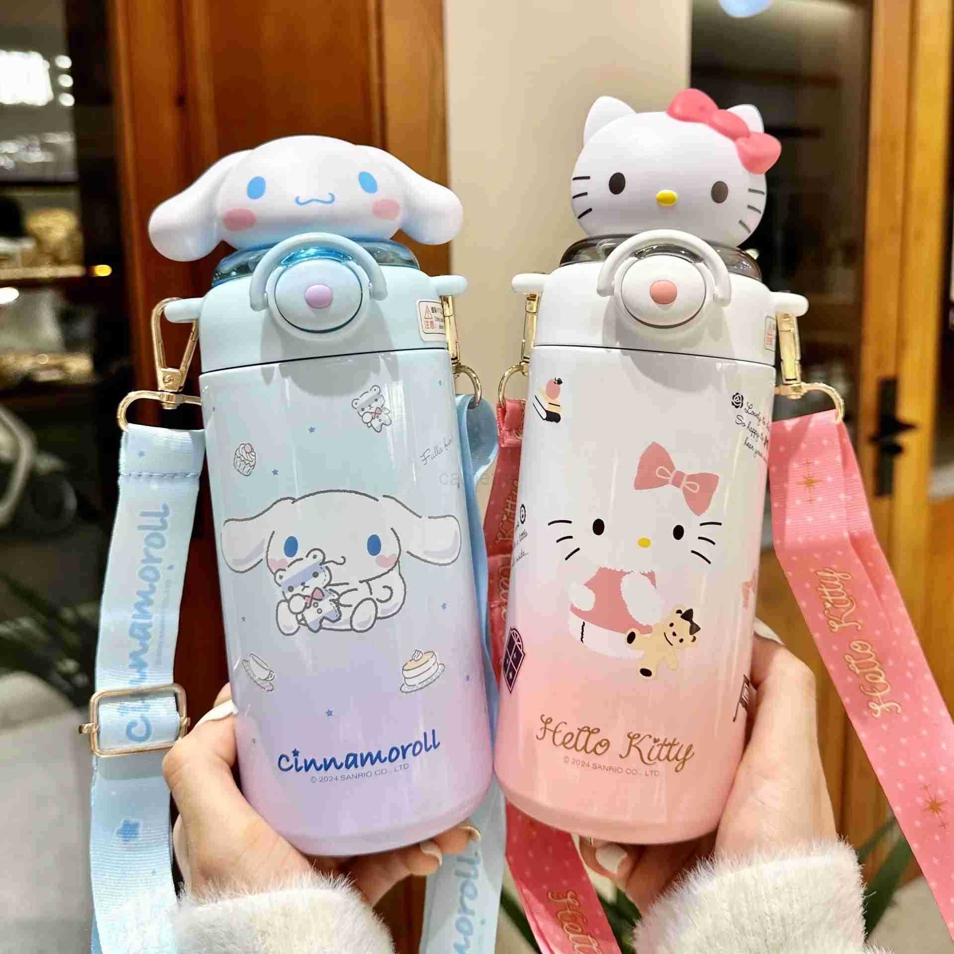 Sanrio Sanrio Kuromi Thermos Cup Crayon Shin Chan Cute Water Bottle Keeps Cold Stainless Steel Children Straw School Students XJ250611