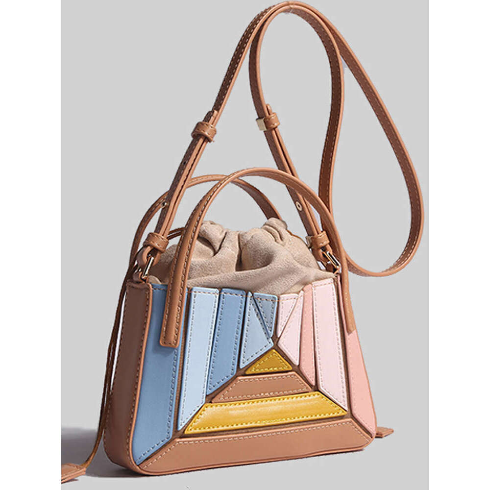 Turkish Style Niche Design Bag New Textured Color Block Fashion Drawstring Shoulder Small Crossbody Handbag