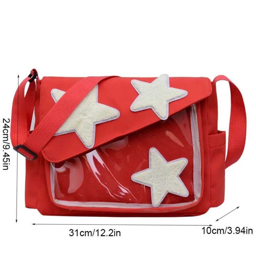 Canvas Star Crossbody Bag Large Capacity Y2k Pentagram Shoulder Bag Transparent Pockets Korean Style Nylon Student School Bag XJ250610