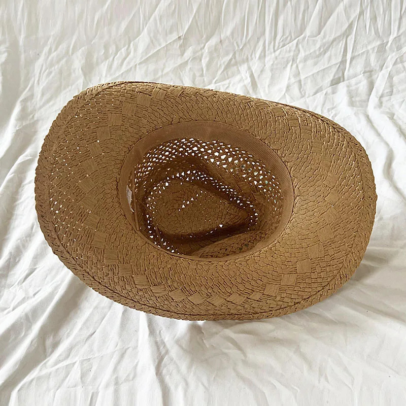 Handmade Women Men Straw Hat Summer Beach Shell Vintage Beads Hollow Out Western Wide Brim Sun Hat Fishing Holiday Bohemian Cap 250606