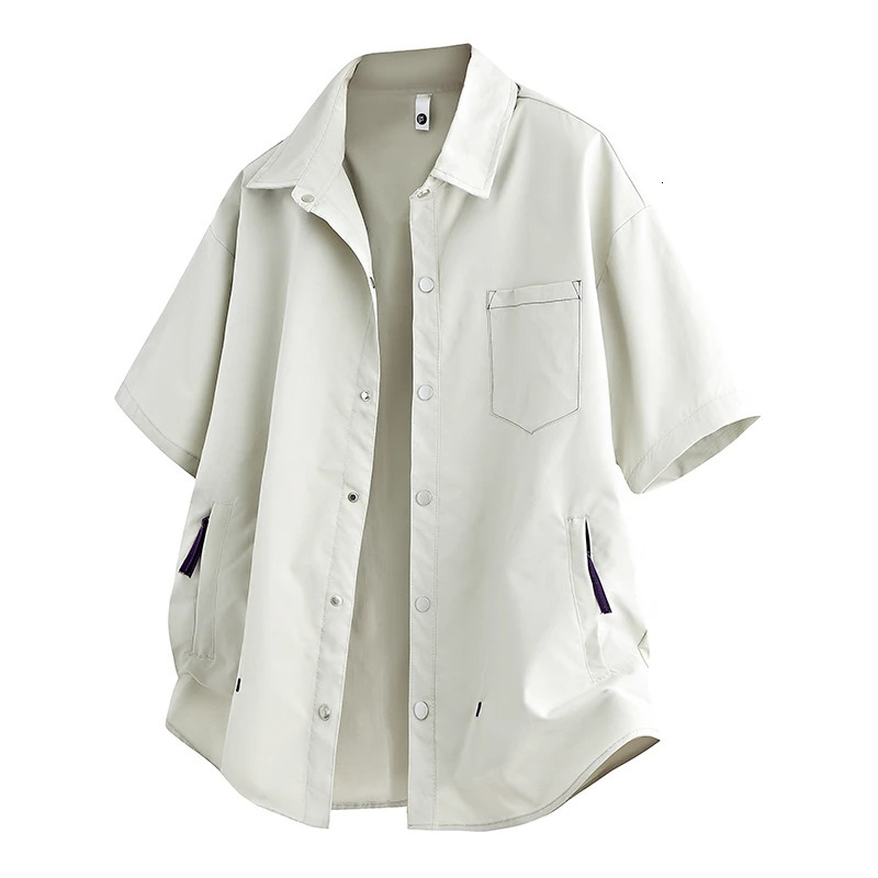 Summer classic solid color versatile lapel mens short-sleeved shirt youth daily casual loose breathable top 250611