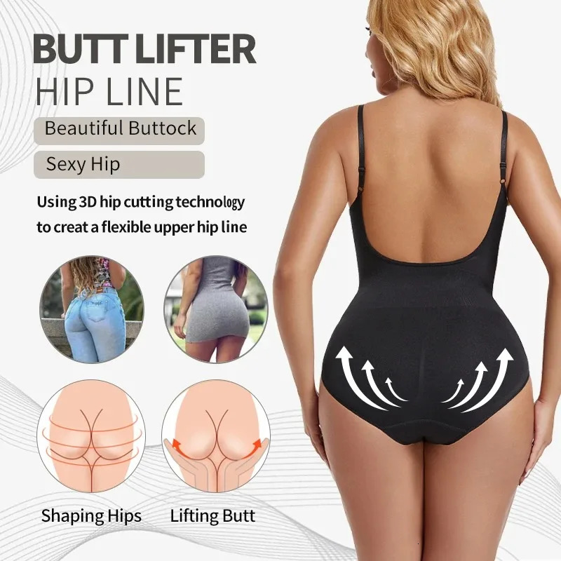 Womens Backless Bodysuits Seamless Sexy Shapewear Thong Butt Lifter Body Shaper Tummy Control Corset Slimming Camisole Tops 250610