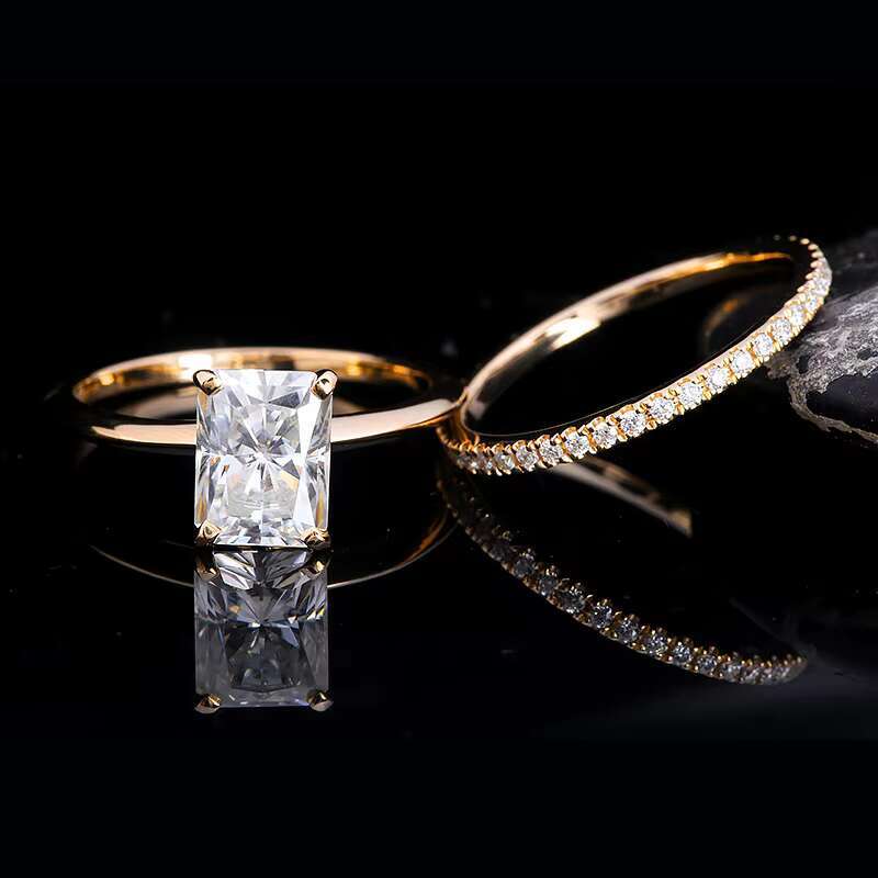 Solid Gold 4CT Radiant Moissanite Engagement Ring Set Available 10K 14K 18K Durable Lustrous Wedding Jewelry