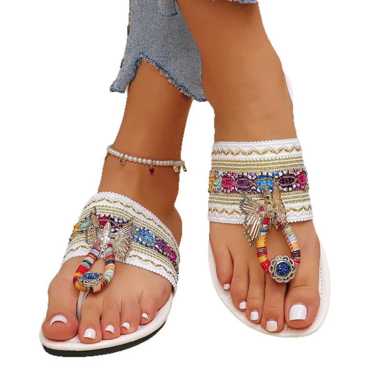 Womens Flip Flops 2025 New Summer Bohemian Flat Slippers Fi Anti Slip Lightweight Outdoor Rhine Boho Beac XJ250610