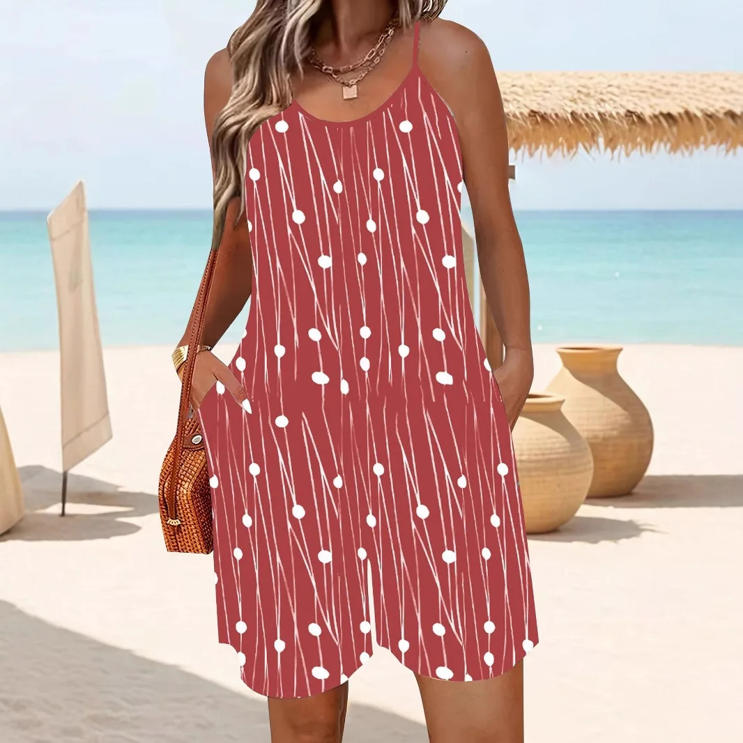 Summer Sexy Sling Beach Short Playsuits Women Fashion Plus Size Sleeveless Striped Print Loose Jumpsuit Casual Romper 250609