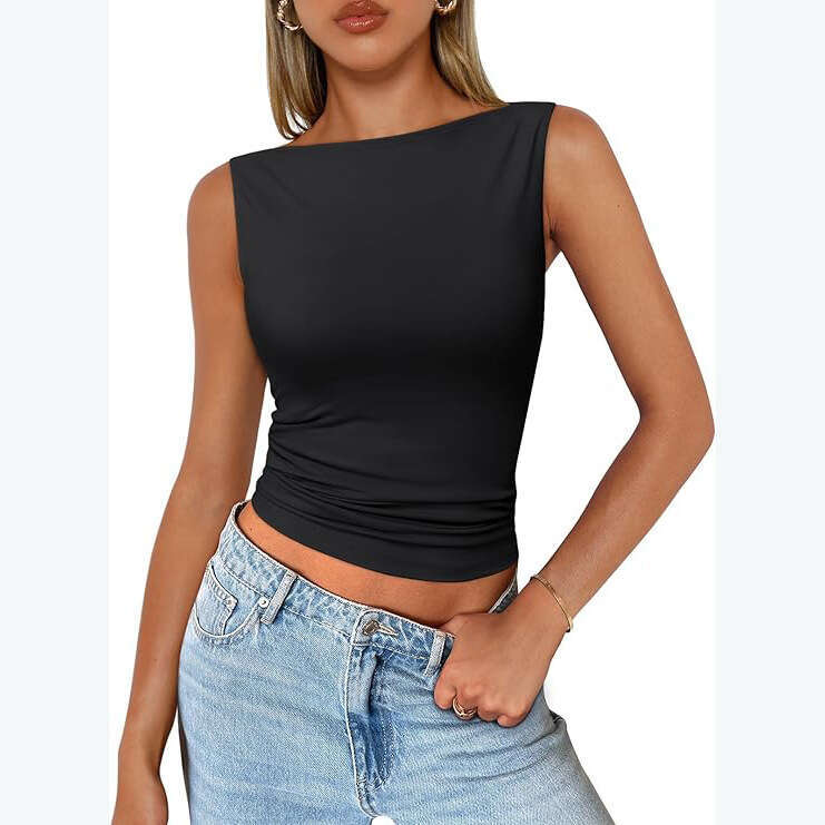Women's Pullover Strapless Sleeveless Sexy Outerwear Square Neck Vest Tank Dopamine Inner Wear Top B5