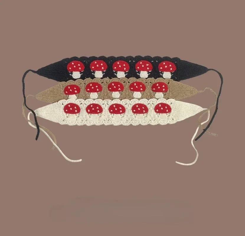 Cartoon Crochet Mushroom Hair Bands Vintage Fashion Hair Scarf For Women Flower Knit Holiday Headband Headwrap Hair Accessories 250610