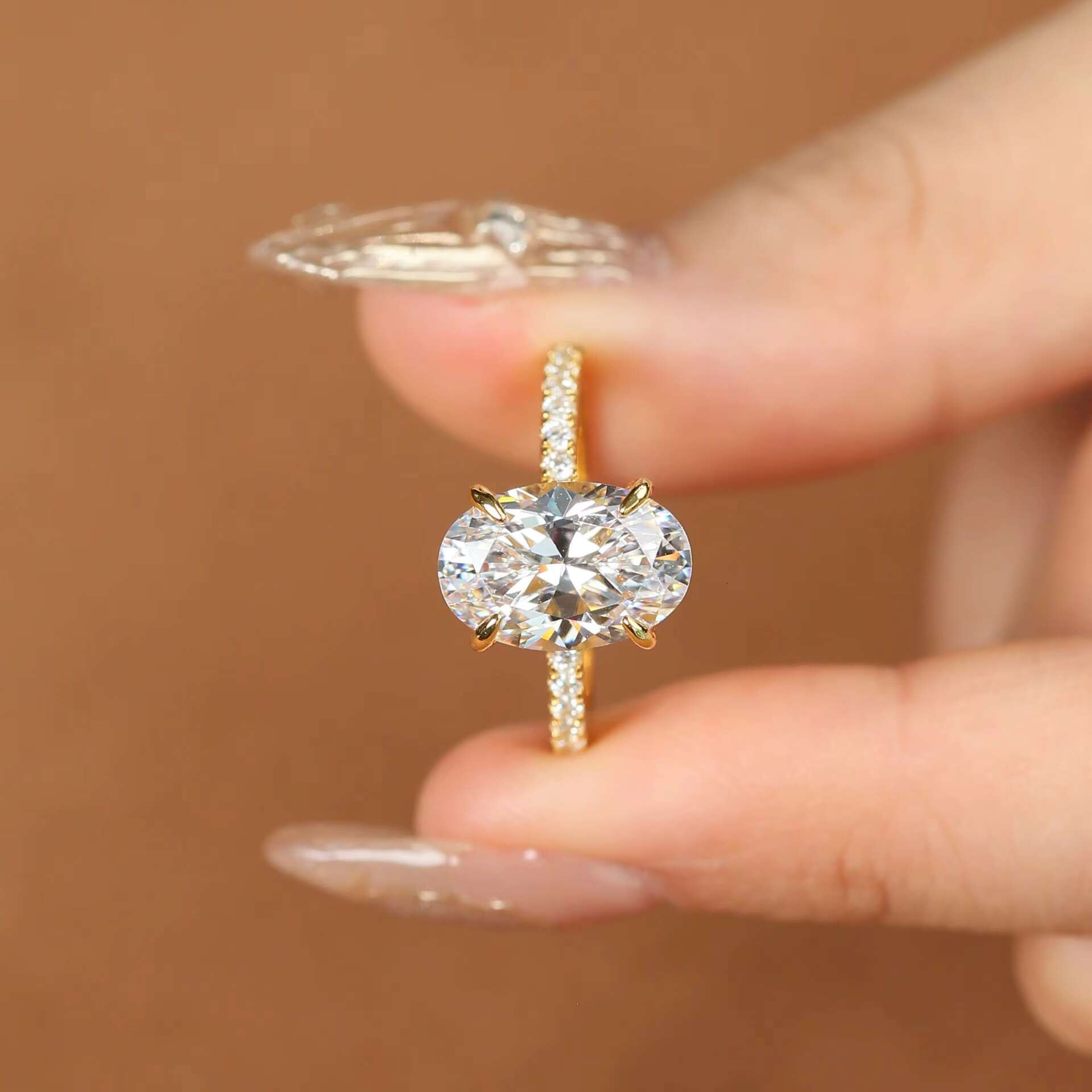 3ct Gold Plated Rose Gold Plated Jewelry 3ct Moissanite Classic Silver Iced Out Oval Diamond Ring Women Moissanite Ring