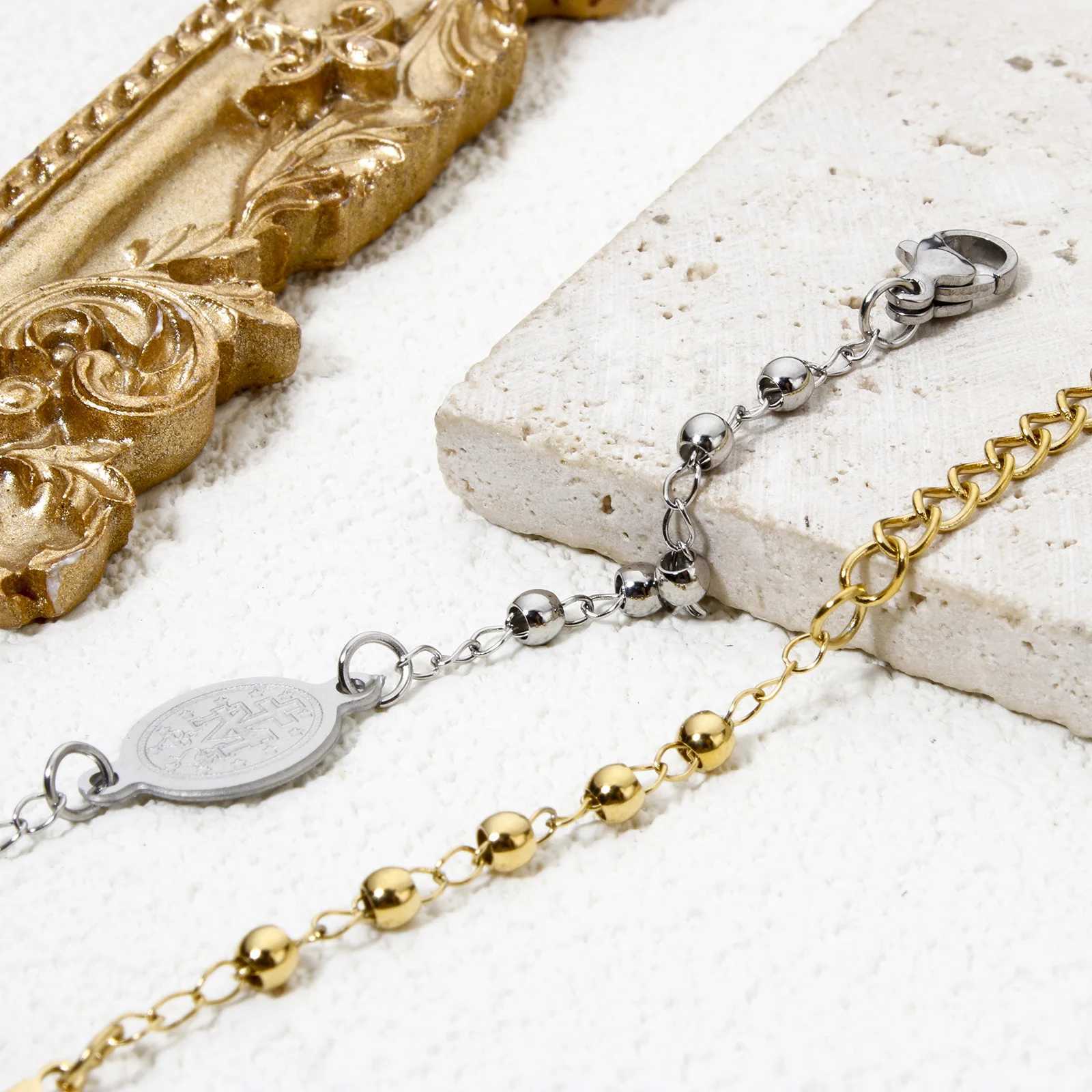 304 Stainless Steel Religious Curb Link Chain Bracelets for Women Jewelry Cross Virgin Mary Bracelet Gift 18.5cm long 1 piece XJ250707