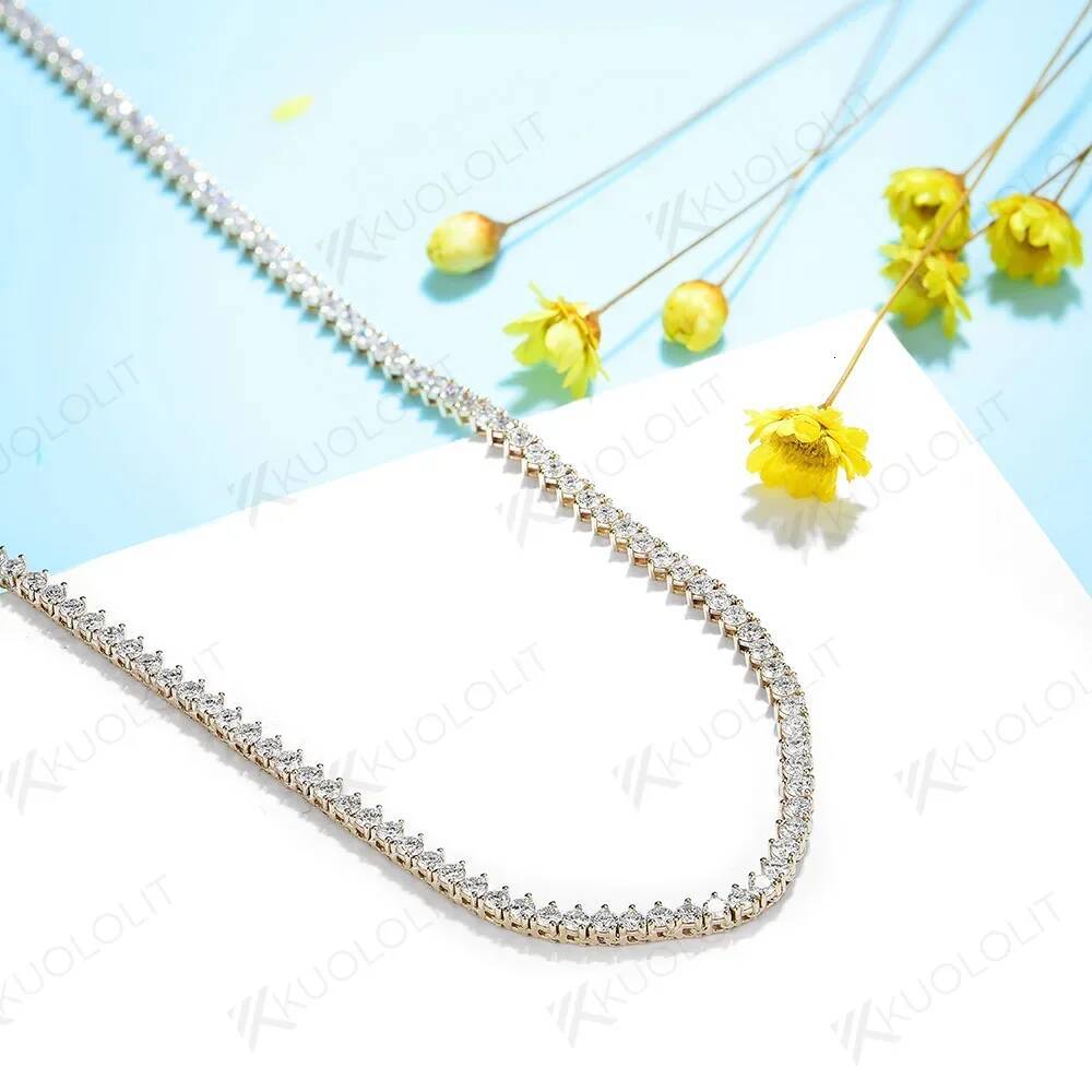 Kuololit 5.25CTW Moissanite Tennis Necklaces Women Men Solid 14K 10K Gold Sier Chain for Engagement Party Christmas