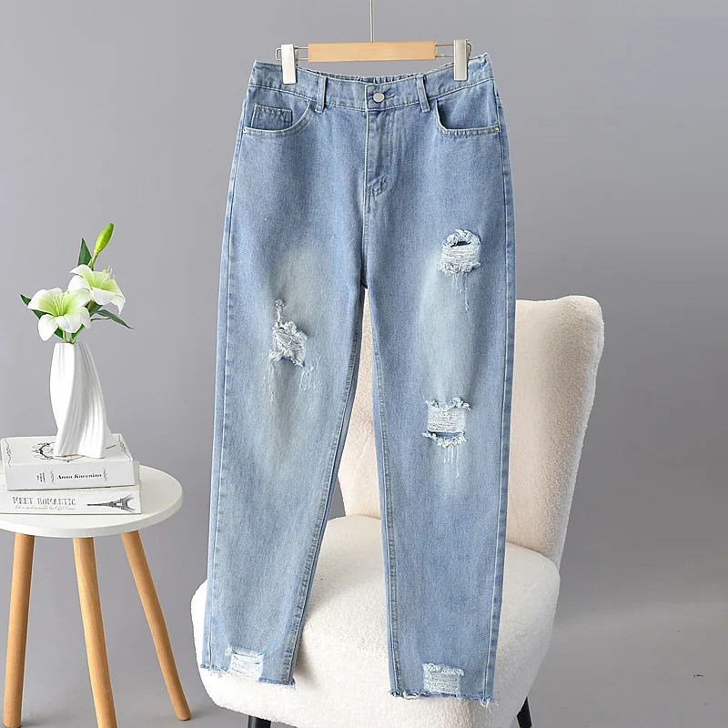 Plus Size Womens Distressed Jeans High Waisted Ripped Skinny Denim Pants Stretch Comfort Casual Fashion Trendy Streetwear 250609