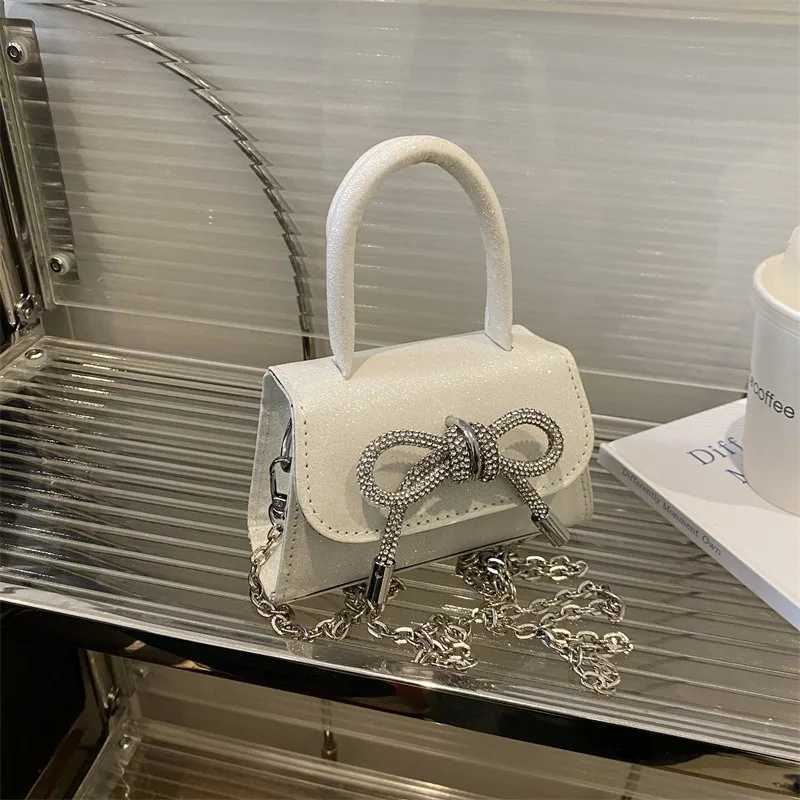 1pcs PU Leather Glitter Small Square Handbag with Detachable Chain Strap Bow Design Womens Fashion Shoulder Bag XJ250610