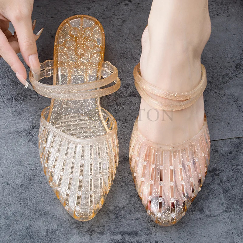 Womens Sandals Shoes Summer Breathable Casual Ladies Pointed Sandals Mom Transparent No-slips Slipper Lady Flips Flop 250609