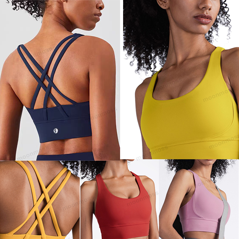 Summer Naked Feeling Cross Straps Sports Bra Gym Fitness Beauty Back Yoga Bras Sexy Wear Women Push Up Padded Running Workout Tops Luluitys Lemonitys Brassiere