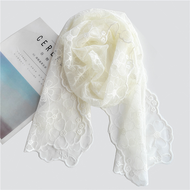 K978 Spring and autumn scarf women's Korean thin style fresh and elegant retro embroidered lace scarf solid color versatile yarn scarf wholesale