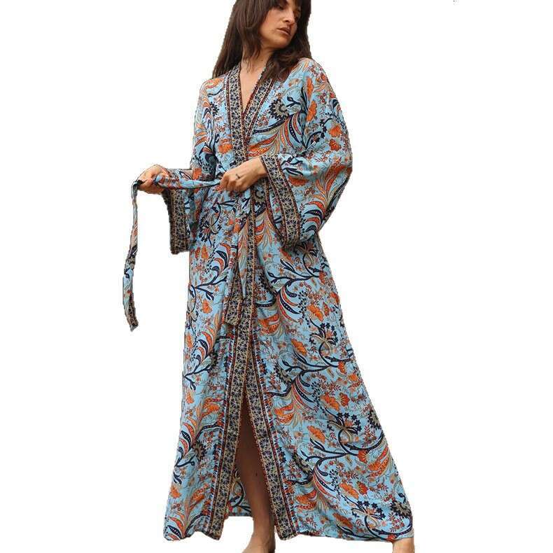 2025 New Style Rayon Positioning Print Thin Bikini Summer Sun Protection Cover-Up Boho Kimono - view 3
