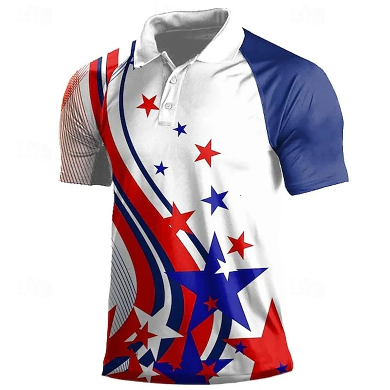 National Flag Mens Casual 3D Polo Shirt Street Daily Holiday American Independence Day Short Sleeve Turndown Clothes 250610