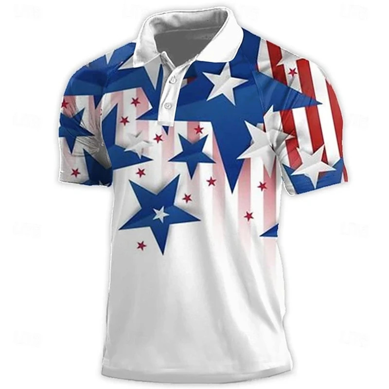 National Flag Mens Casual 3D Polo Shirt Street Daily Holiday American Independence Day Short Sleeve Turndown Clothes 250610