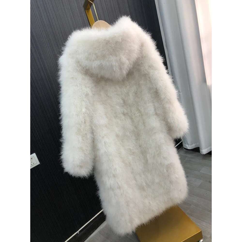 Length With Cap Fluffy Feather Marabou Jacket Winter Womens Clothing Outerwear Warm Coat Eveningwear Wife's Gift Turkey Feather
