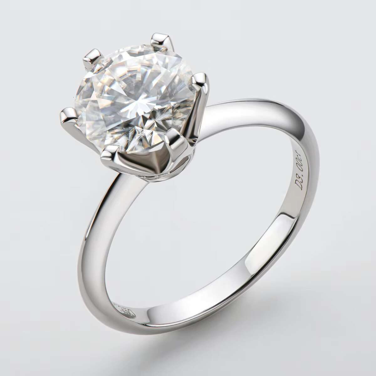 Chasau Customized Classic Sterling Silver 0.5ct 1ct 2ct 3ct Round Cut Solitaire Moissanite Engagement Ring for Wedding