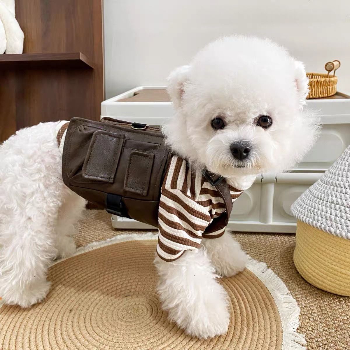 Retro Dog Vest Harness with Leash D-ring with Multiple Practical Pockets Boy Puppy Harness Jacket No Pull Pet Cat Dog Harness Vest for Small Dogs Chih