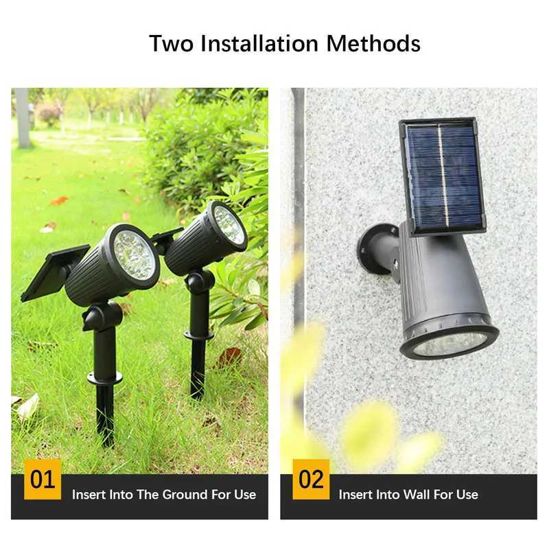 9 LEDs Solar Spotlights Outdoor IP65 Waterproof Spot Lights Brightness Adjustable for Garden Backyard Driveway Patio Decoration Z250610