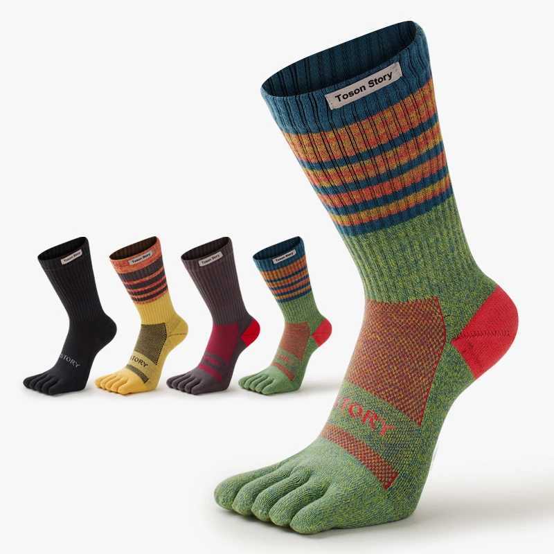 2025 Cotton Mens Sports Five Finger Socks Sweat Absorption Anti-odor Autumn Winter Towel Base Terry Long Tube Split Toe Socks Z250610