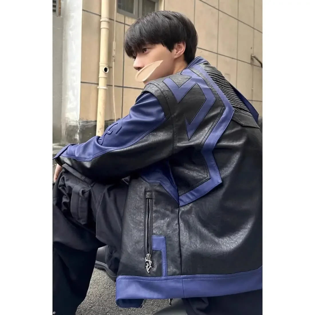 American Hip Hop Spliced Racing Jacket Mens Trend Niche High-end Motorcycle Suit Leather Jacket Unisex Spliced Coat 250611