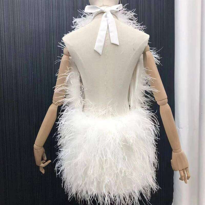 New 100% Natural Hair Skirt Length 70 Cm Backless Design Sexy Women's Real Ostrich Dress Bra Real Fur Coat