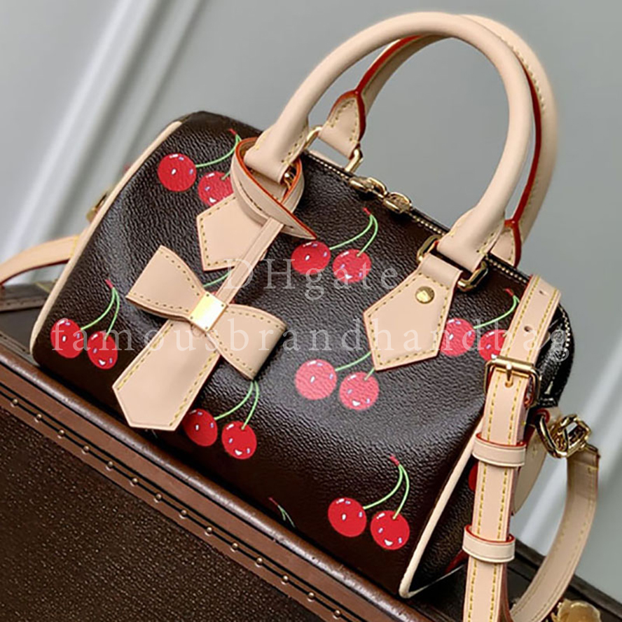 Exact Mirror Quality Designer Crossbody Bag 20CM Cherry Motifs Mini Boston Bag Women's Shoulder Bag With Gift Box LS01C1