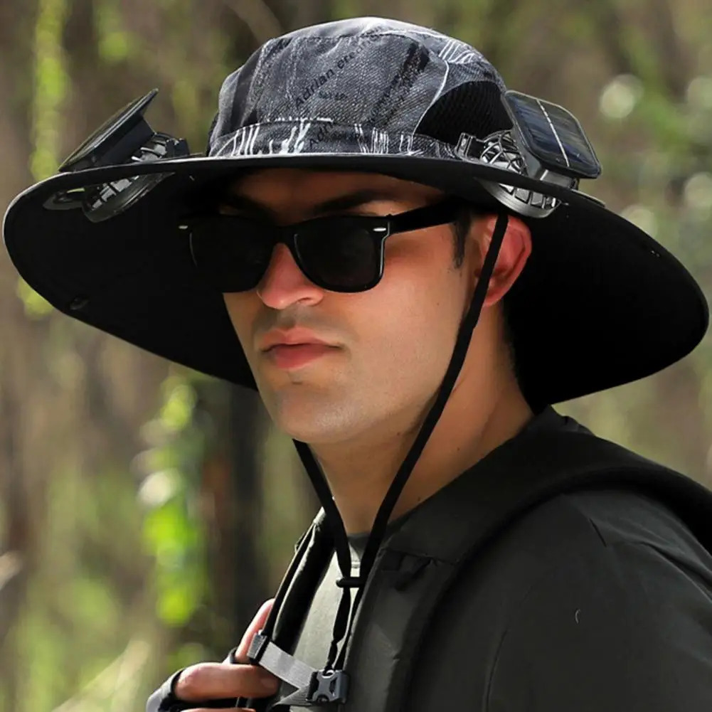 1 Set Outdoor Sun Hat With 2 Fan Large Brim Windproof Solar Or USB Charging Anti UV Sun Fishing Camping Travel Cap 250529