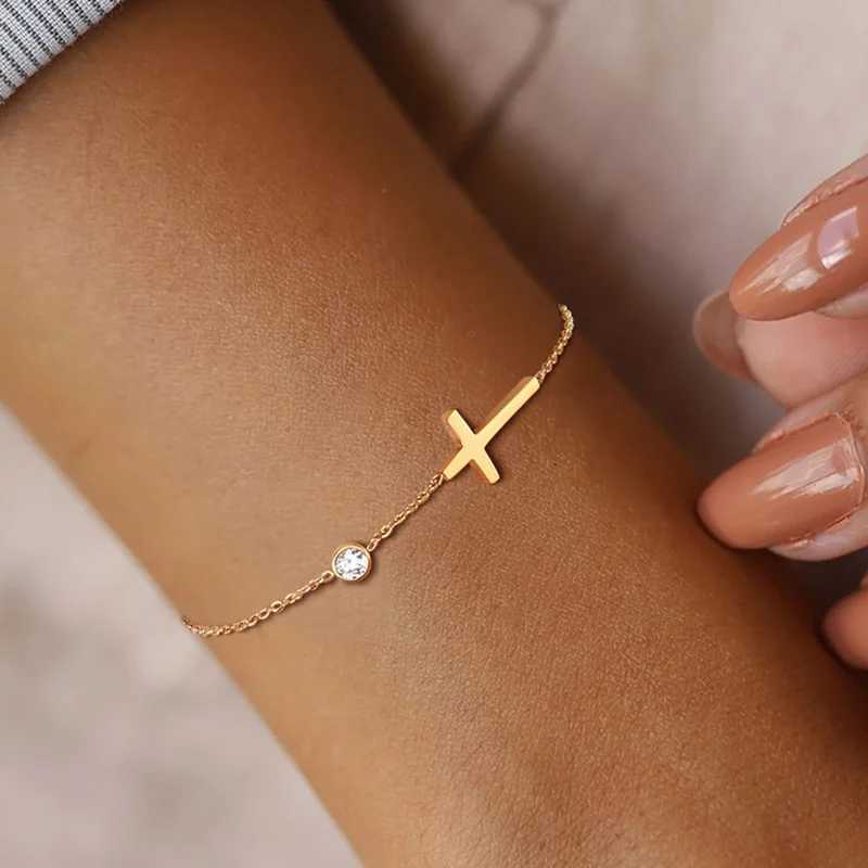 Women Minimalism Thin Chain Cross Crescent Moon Star Bracelet Stainless Steel Female Adjustable Link Stacked Layered XJ250707