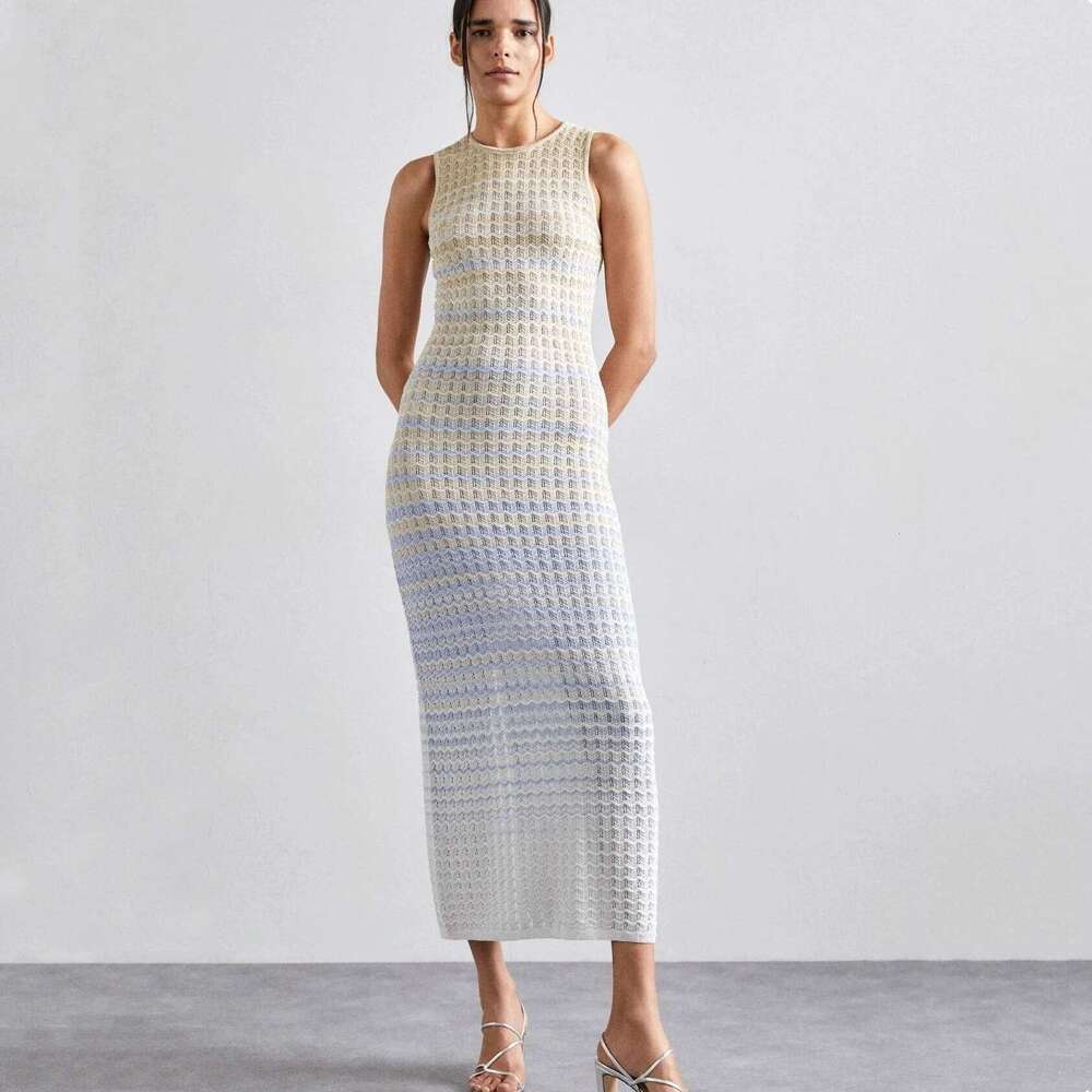 Paris Brand Design 2025 New In Summer Shiny Gradient High Elasticity Long Dress For Women Fashion Skirt Ladies Clothing