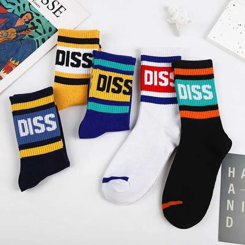 5 Pairs/Set Unisex Socks Multicolor Letter Diss Pattern Mid Tube Socks Suitable For All Seasons For Daily Sports Z250610