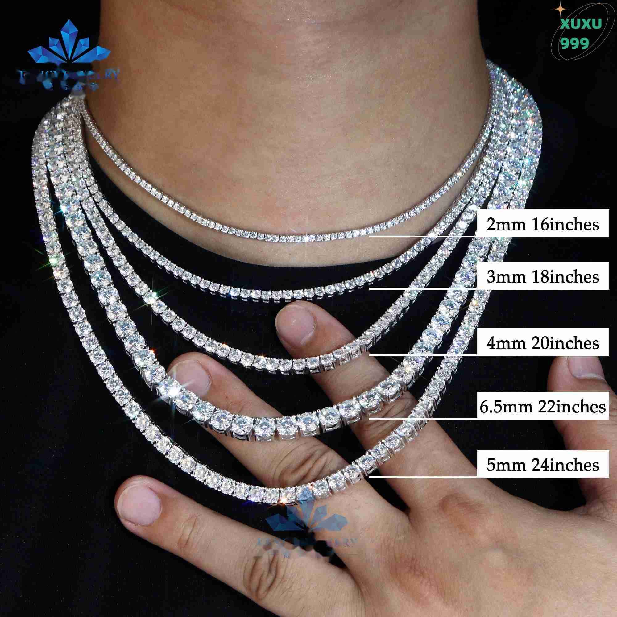 OACOCA 2mm 3mm 4mm 5mm 6.5mm Diamond Moissanite 925 Sterling Silver Hip Hop Tennis Cuban Necklace for Men