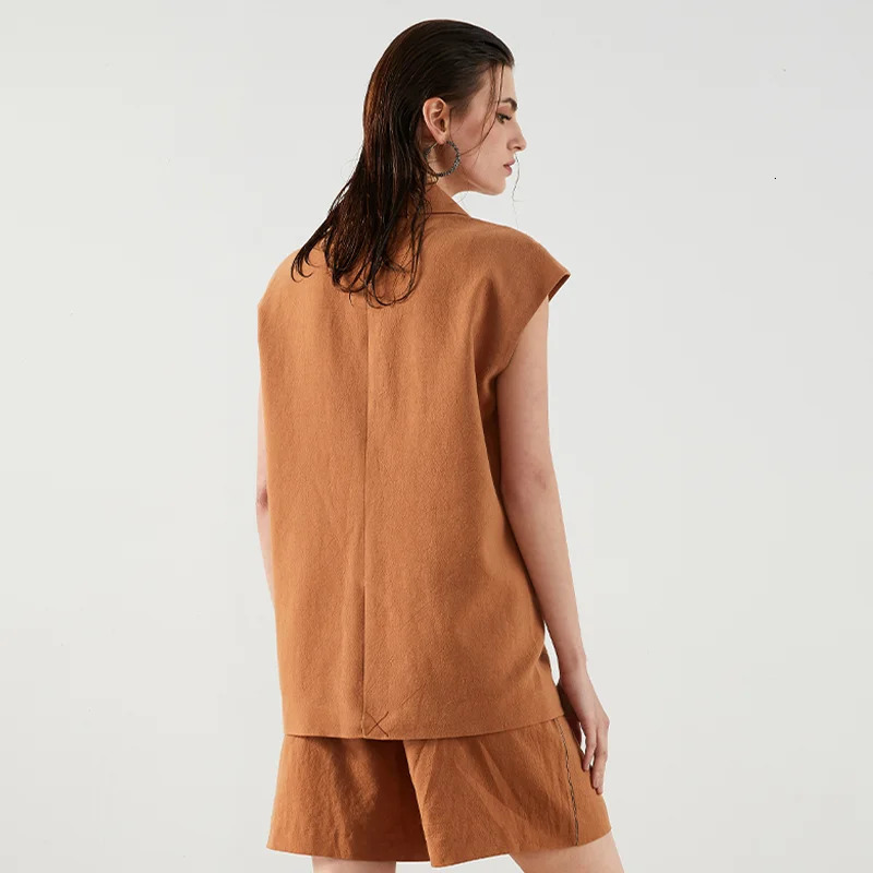 K1444L y Womens Clothing Summer 55% Linen 45% Cotton Ladies Suit Casual Blazer Clothes Vest 250610