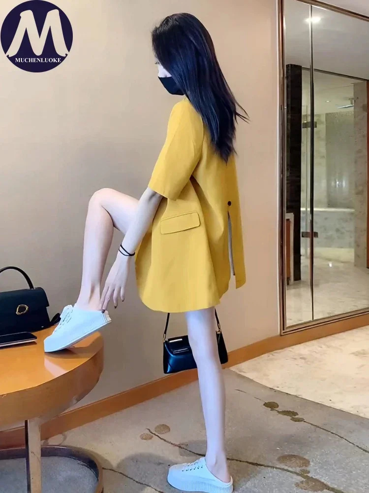 Slim Fit Short Sleeved Blazer for Women Thin Suit Coats Casual Loose Blazers Office Tops Korean Fashion Summer 250610
