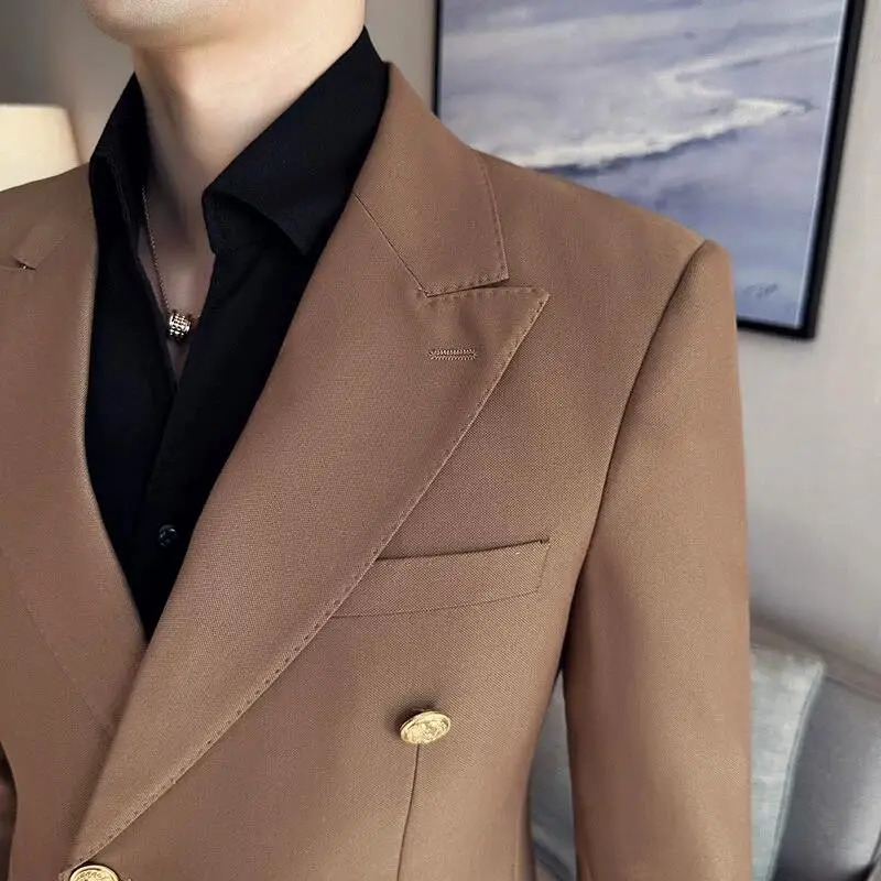 Classic Mens Double Breasted Suit Jacket Groom Wedding Tuxedos Business Casual Blazer Social Club Outfits Suit Coat 250611