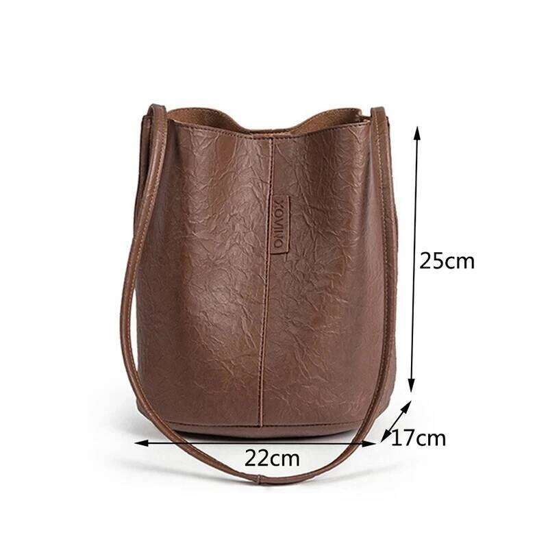 New Tide Solid Oil PU Material Small Fairy Bucket Casual Wild Single Shoulder Ladies Crossbody Messenger Bag