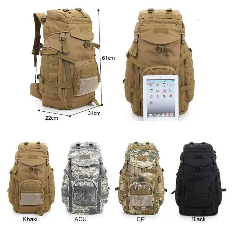 60L Men Military Bag Tactical Backpack Climbing Mountaineering Sport Outdoor Molle Bag for Men Luggage Camping Travel Rucksack 250610