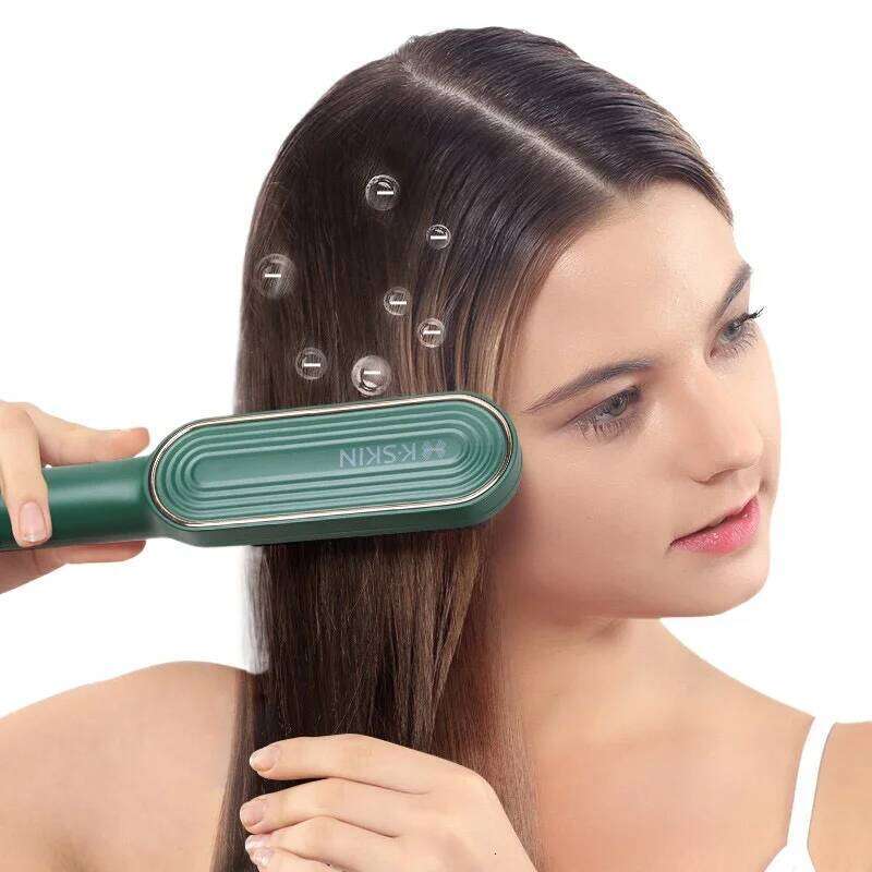 Electric 2-In-1 Straight Hair Curling Brush Straightener Comb Negative Ion Anti-Scalding Styling Tool For Hot Sale