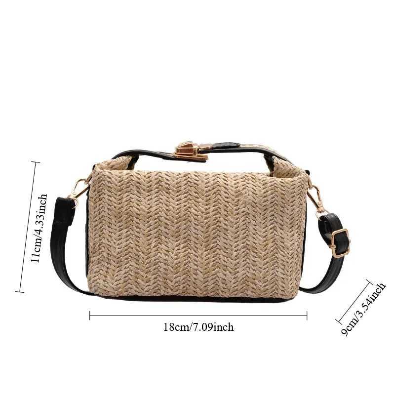 Fashion Handmade Woven Straw Handbag Womens Summer Shopping Holiday Beach Zipper Hasp Crossbody Square Bags Bucket Shoulder Bags XJ250610