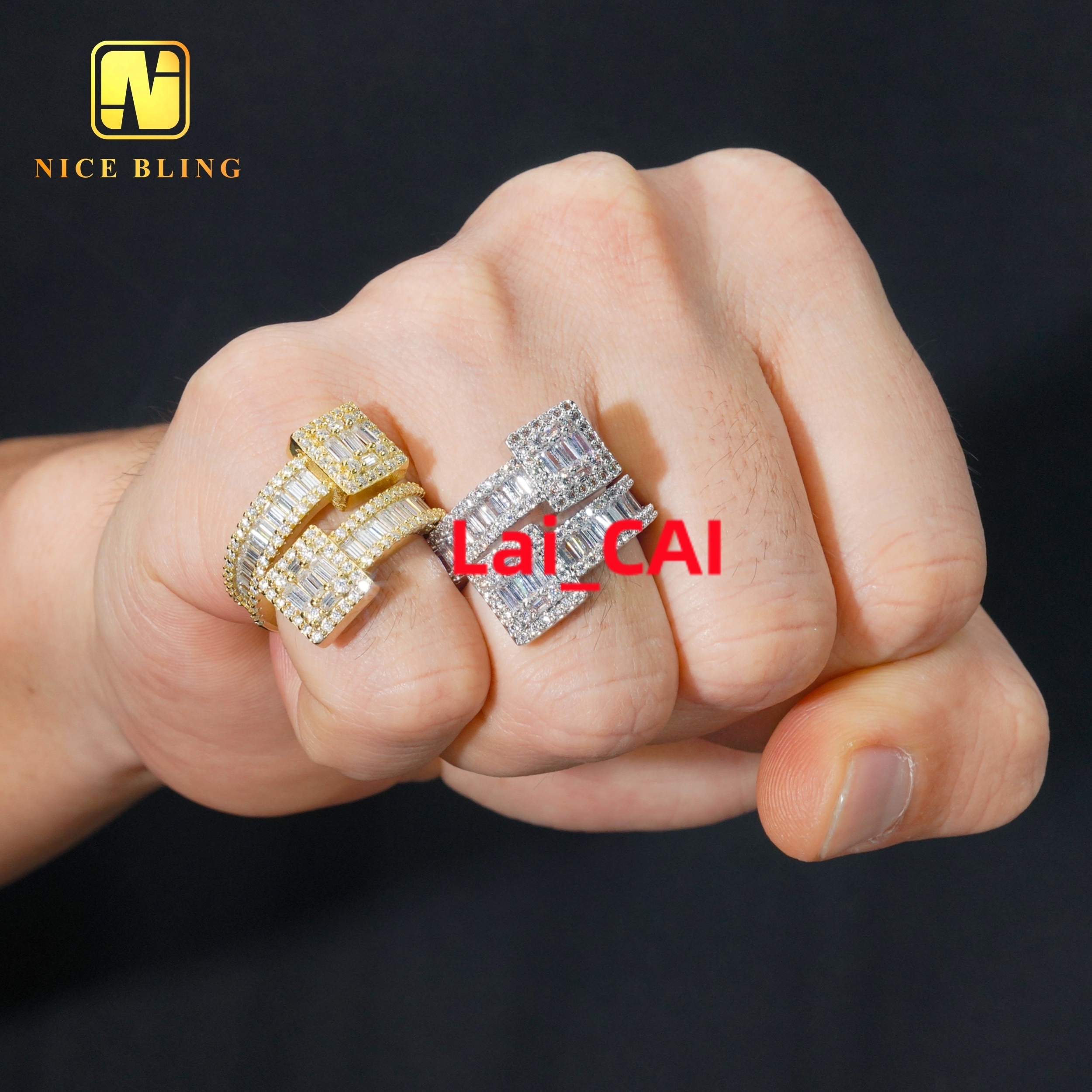 Anti Stress Hip Hop Moissanite Rings 18k Gold Plated 925 Sterling Silver Jewelry Vvvs baguette Moissanite Diamond Rings for Men