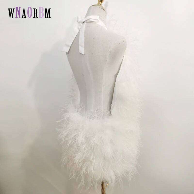 New 100% Natural Hair Skirt Length 70 Cm Backless Design Sexy Women's Real Ostrich Dress Bra Real Fur Coat