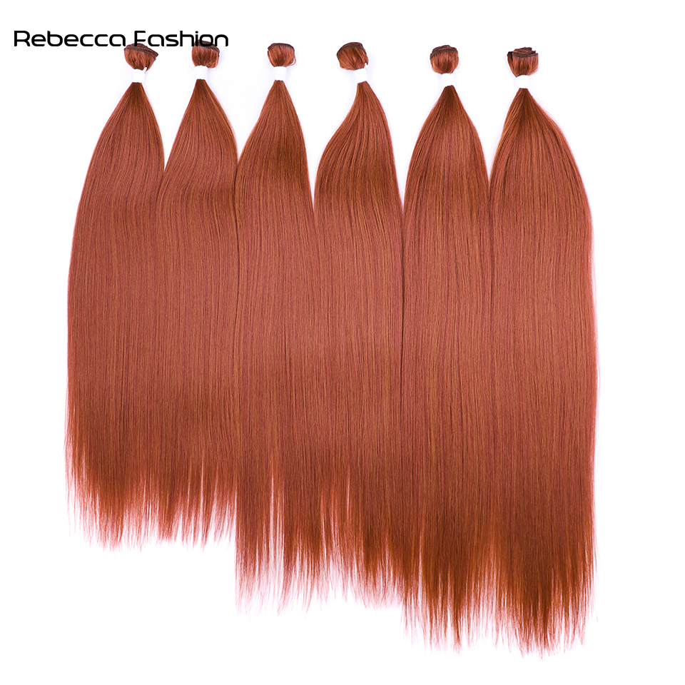 Rebecca Fashion Synthetic Yaki Straight Ombre Blonde Fake Bundles 22 24 26 Inches 6PCS Super Long Weave Extensions Hair