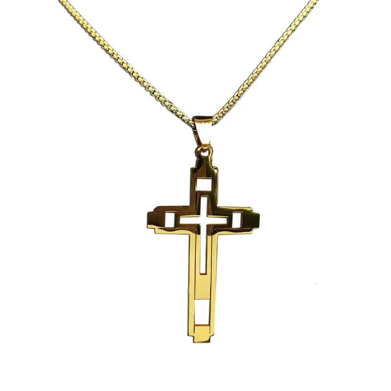 Hip Hop Cross Stainless Steel Chain Necklaces Gold Color Long Pendant Necklace for Women/Men Jewelry collier homme N6055S05 250428