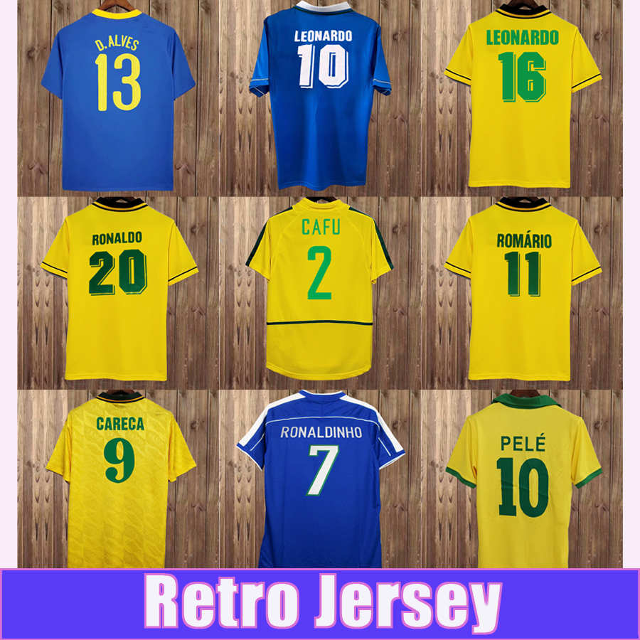82 84 85 ROMARIO Retro Mens Soccer Jerseys RONALDAO PELE CARECA LEONARDO Home Yellow Vintage Football Shirts Short Sleeve Adult Uniforms