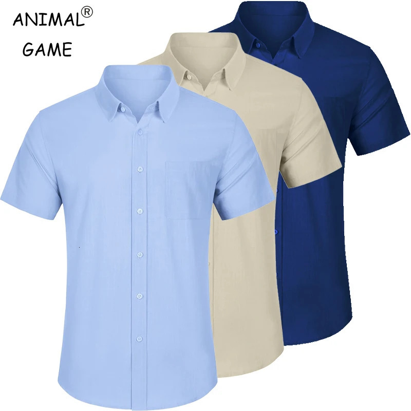 Summer Mens Short Sleeve Cotton Shirt Casual Beach Shirts Regular Outdoor Streetwear Button-Down Basic T Shirts with Pocket 250611
